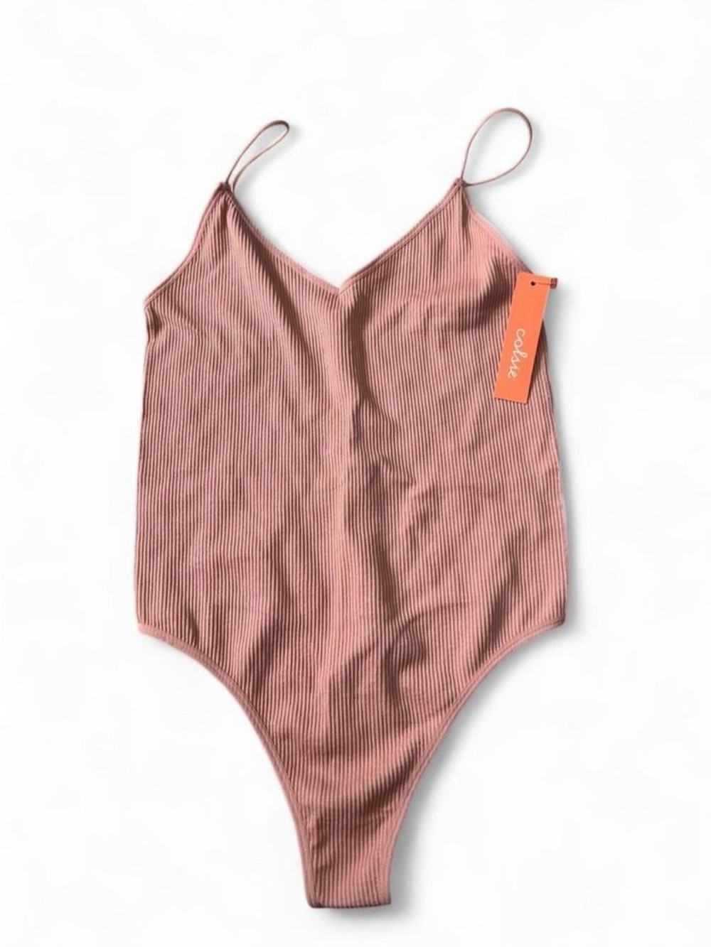 Colsie Ribbed V-Neck Bodysuit in Dusty Rose